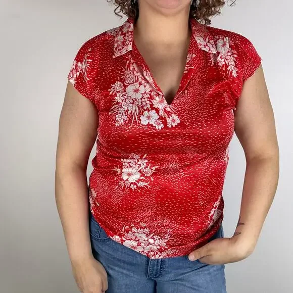 VINTAGE 70S RED TROPICAL SHORT SLEEVE SHIRT SIZE LARGE - Picture 2 of 4